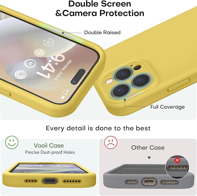 Vooii Compatible with iPhone 15 Pro Max Case, Upgraded Premium Silicone, [Camera Protection] [Soft Anti-Scratch Microfiber Lining] Shockproof Phone Case for iPhone 15 Pro Max 6.7 inch - Canary Yellow