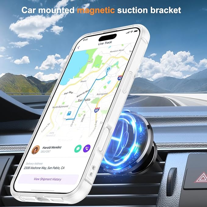 Magnetic Compatible with iPhone 16 Pro Max Case with Stand [Military Grade Drop Tested][Compatible with Magnet] Ring Translucent Slim Hard Back Soft Edge, Frost White