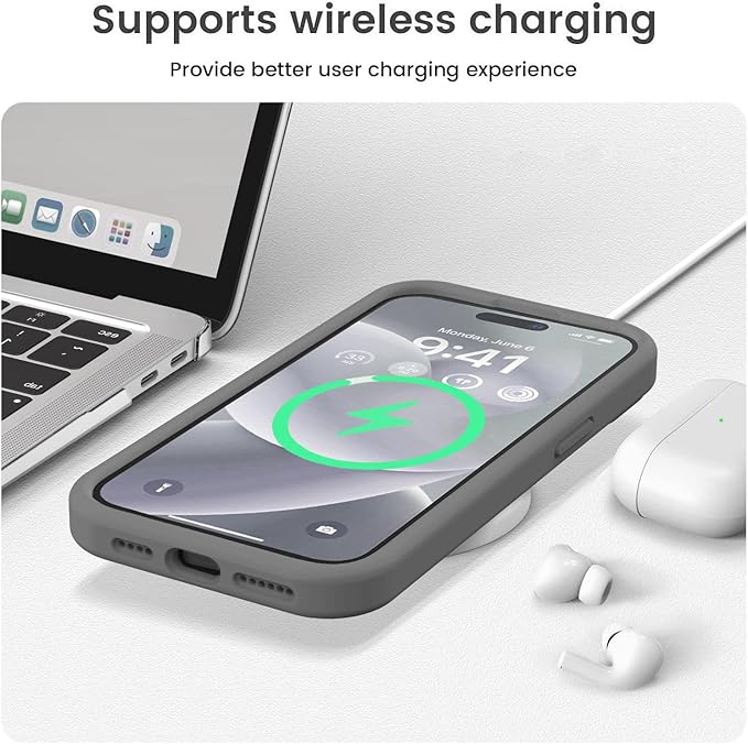 Vooii Compatible with iPhone 15 Pro Case, Upgrade Defender Liquid Silicone, [Camera Protection] [Soft Anti-Scratch Microfiber Lining] Shockproof Phone Case for iPhone 15 Pro 6.1 inch - Dark Grey