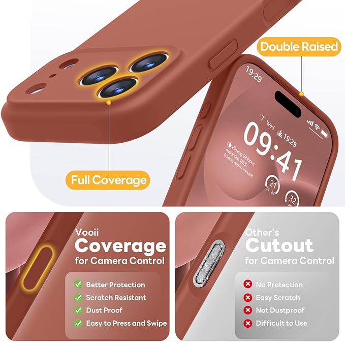 Vooii Magnetic Compatible with iPhone 17 Pro Case (Compatible with Magsafe) (Upgraded Camera Protection) Liquid Silicone Shockproof Full Body Protective Phone Cover for Women Men, Caramel, 6.3”