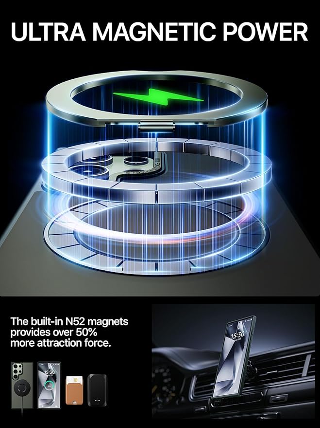 QTlier Phone case for Galaxy S24 Ultra- 360 Rotatable Magnetic Ring Stand, Military-Grade Protection, Raised Camera Frame Green