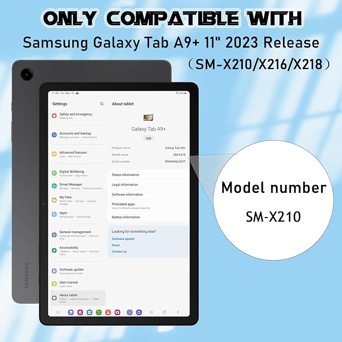 Case for Samsung Galaxy Tab A9+/A9 Plus 11 Inch (2024), Heavy Duty Rugged Shockproof 3-Layers Protective Case with Kickstand for SM-X210/X216/X218, Black+SkyBlue