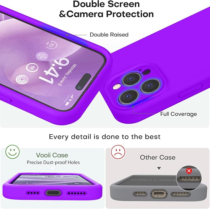 Vooii Compatible with iPhone 15 Pro Max Case, Upgraded Premium Silicone, [Camera Protection] [Soft Anti-Scratch Microfiber Lining] Shockproof Phone Case for iPhone 15 Pro Max 6.7 inch - Neon Purple