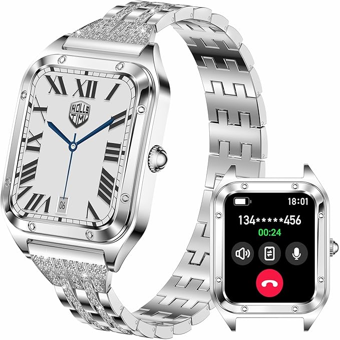 Smart Watch for Women, 1.59'' Full Touch Women's Smartwatch with Female Health Tracking, Fitness Tracker Heart Rate Monitor, Waterproof Sports Smartwatch for Android iOS (Silver Steel RT-i98)