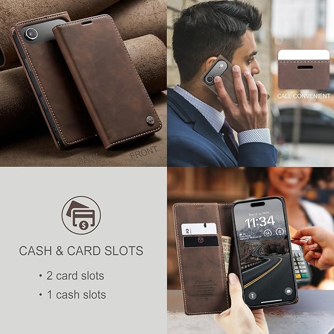 for iPhone 17 Air Case, Flip Wallet Leather Case with Card Holder Magnetic Closure Shockproof Kickstand Protective Phone Cases Cover for iPhone 17 Air, Coffee