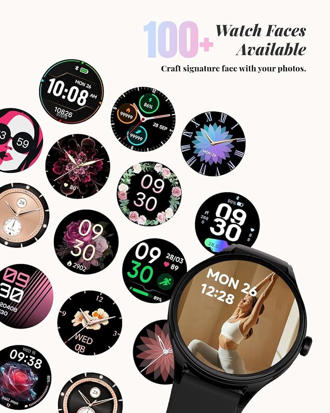 Smart Watch for Women, Smartwatch Compatible Android and iOS Phone, Answer/Make Calls, Fitness Tracker/Step Counter/Running Watch, Sleep/Heart Rate Monitor, 100 Sports, IP68 Waterproof, Black