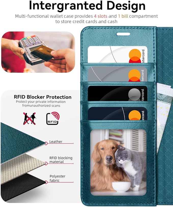 OCASE Compatible with Galaxy S25 Ultra Wallet Case, PU Leather Flip Folio Case with Card Holders RFID Blocking Kickstand [Shockproof TPU Inner Shell] Protective Phone Cover 2025, Peacock Blue