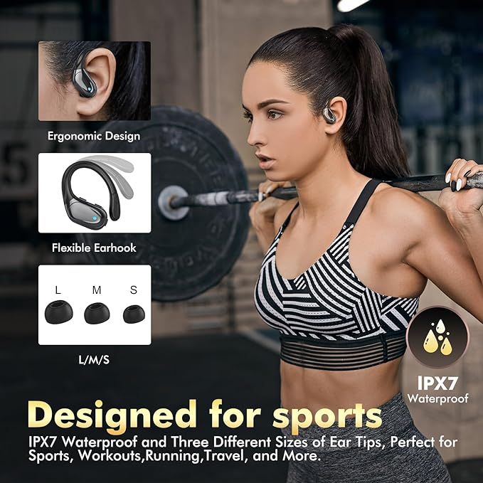 Wireless Earbuds, Sports Bluetooth Headphones, 80Hrs Playtime Ear Buds with LED Power Display, Noise Canceling Headset, IPX7 Waterproof Earphones for Workout/Running (Black)