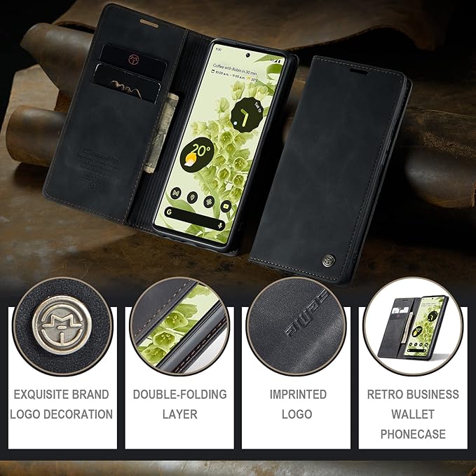 for Google Pixel 6 Case, Flip Wallet Leather Case with Card Holder Magnetic Closure Shockproof Kickstand Protective Phone Cases Cover for Google Pixel 6,Black