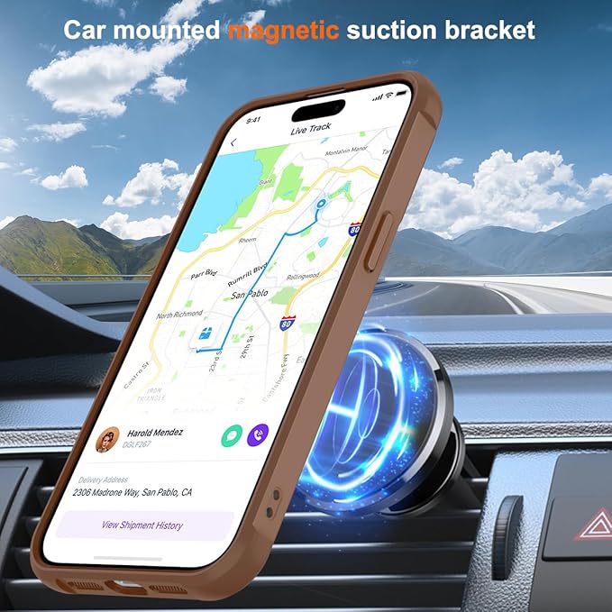 Magnetic Compatible with iPhone 14 Pro Max Case with Stand [Military Grade Drop Tested][Compatible with Magnet] Ring Translucent Slim Hard Back Soft Edge, Desert Gold