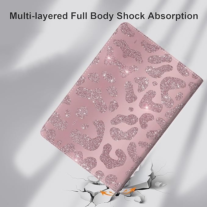 Samsung Galaxy Tab A9+ 11.2023 Case - Slim Fit Foldable Standing Cover with Auto Sleep/Wake, Rose Gold Leopard Glitter