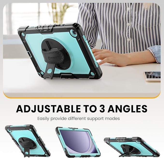 Timecity for Samsung Galaxy Tab A9 Plus Case 11 inch 2024 (SM-X210/X216/X218), Shockproof Sturdy Protection Case with Screen Protector, 360° Rotating Stand, Handle/Shoulder Strap- Light Blue