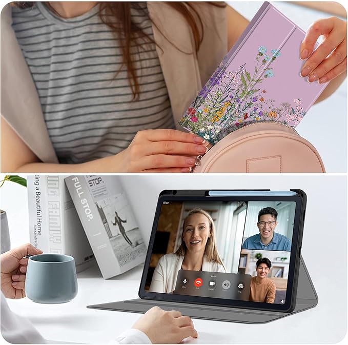 Case for Samsung Galaxy Tab S6 Lite 10.4 Inch 2024/2022/2020 with S Pen Holder, Multi-Angle Viewing Soft TPU Back Cover with Pocket Auto Wake/Sleep.