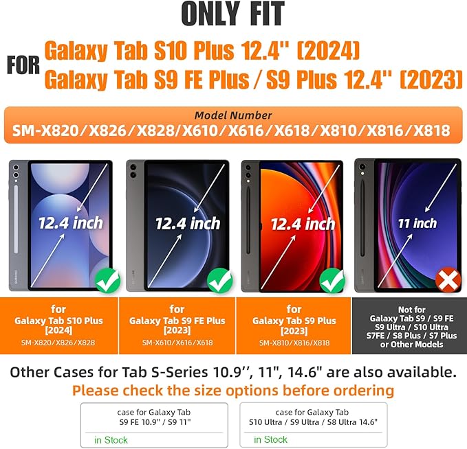 SEYMAC Stock Case for Samsung Galaxy Tab S10 Plus/S9 Plus 5G Tablet 12.4'' with Screen Protector & Pencil Holder, 360 Rotating Hand Strap & Stand, Drop-Proof, Blue