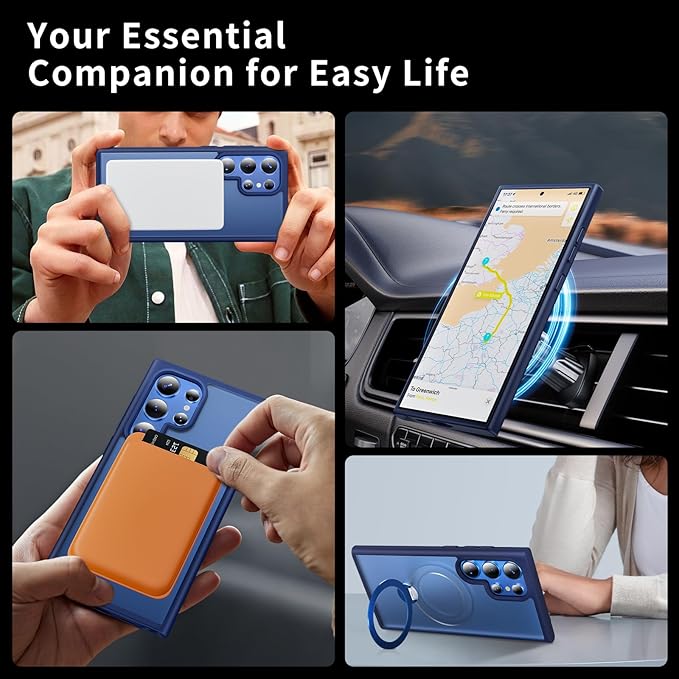 for Samsung Galaxy S23 Ultra Case,Compatible with Magsafe [Wireless Charging],with 360°Rotatable Magnetic Ring Stand,Matte Translucent Slim Soft Edge Phone Kickstand,Blue