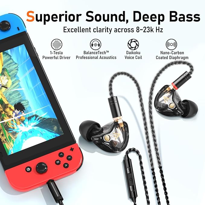 Vibes 202M Wired Earbuds - HiFi in Ear Monitor Headphones - Noise-Isolating Ear Buds w/ Mic - Clear Sound, Deep Bass & Comfort-Fit Gaming Earphones - MMCX to 3.5mm & Silver Plated Cord, Carrying Case