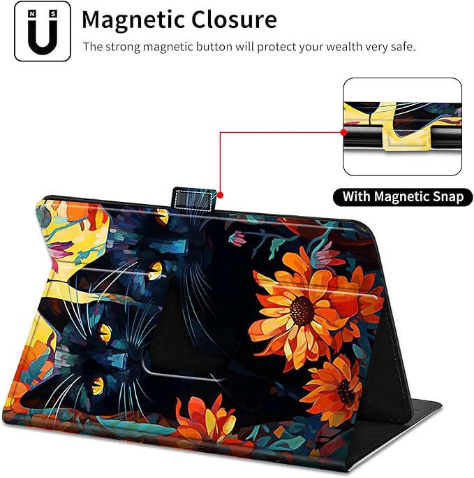 for Lenovo Tab M9 Case,9 inch Tablet Cover, Magnetic Closure Travel Portable Protective Case with 360 Degree Rotating Stand for Lenovo Tab M9 TB-310FU 2023-Flower and Cats