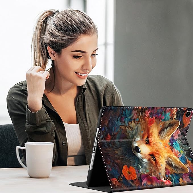 Case for Galaxy Tab A9 Plus ， Auto Sleep/Wake Multi-Angle Viewing Slim Folio Stand Cover for Samsung Galaxy Tab A9+/A9 Plus 11 Inch 2023 (SM-X210/X216/X218), Fox with Flowers