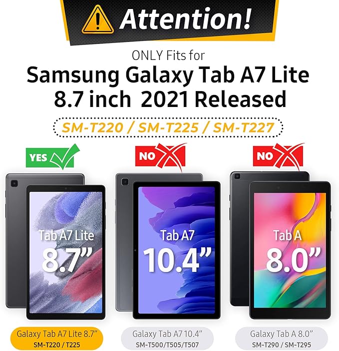 Timecity Case for Samsung Galaxy Tab A7 Lite 2021 8.7'' SM-T220/T225/T227 with Screen Protector, Heavy Duty Rugged Full-Body Protective Case with 360 Rotating Stand, Hand/Shoulder Strap Case, Black