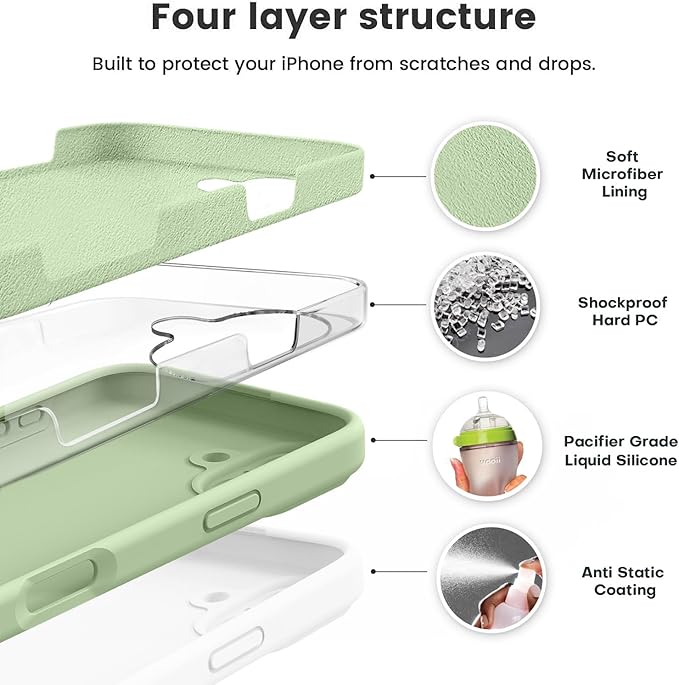 Vooii Compatible with iPhone 16 Case, Liquid Silicone Upgrade [Camera Protection] [Soft Anti-Scratch Microfiber Lining] Shockproof Phone Case for iPhone 16 6.1 inch - Matcha