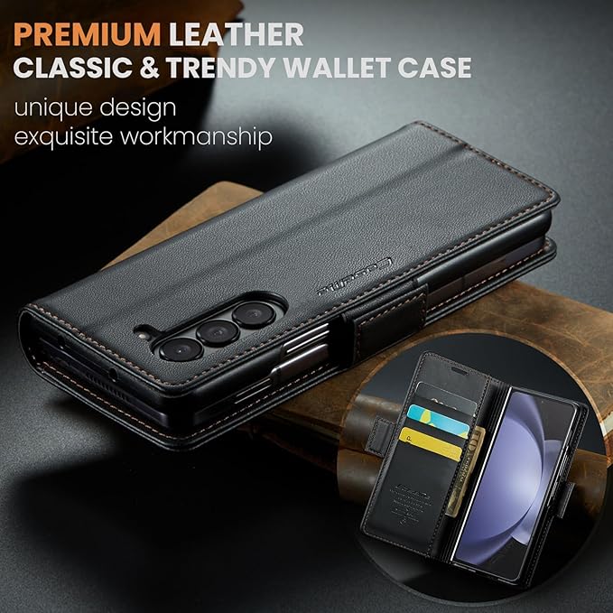 for Samsung Galaxy Z Fold 5 Case, Premium PU Leather Wallet Case Flip Cover with [RFID Blocking][Card Holder][Stand Function] Shockproof Protective for Samsung Galaxy Z Fold 5, Black