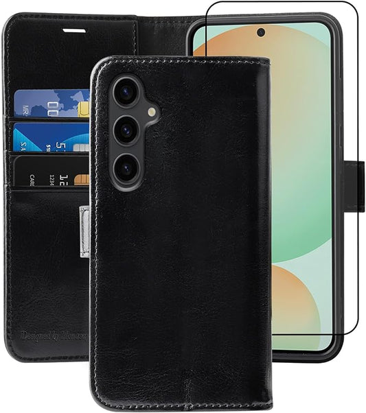 MONASAY Wallet Case Fit for Samsung Galaxy S24 FE 6.1 inch 5G,[RFID Blocking] Flip Folio Leather Cell Phone Cover with Credit Card Holder, Black