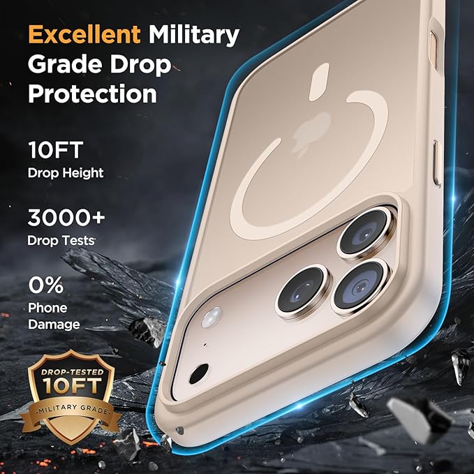 Miracase Magnetic for17 Pro Case 6.3" with Screen Protector, [Compatible with MagSafe] Military-Grade Protection, Anti-Fingerprint, Slim Thin Phone Case for 17 Pro Cover, Glod Gold