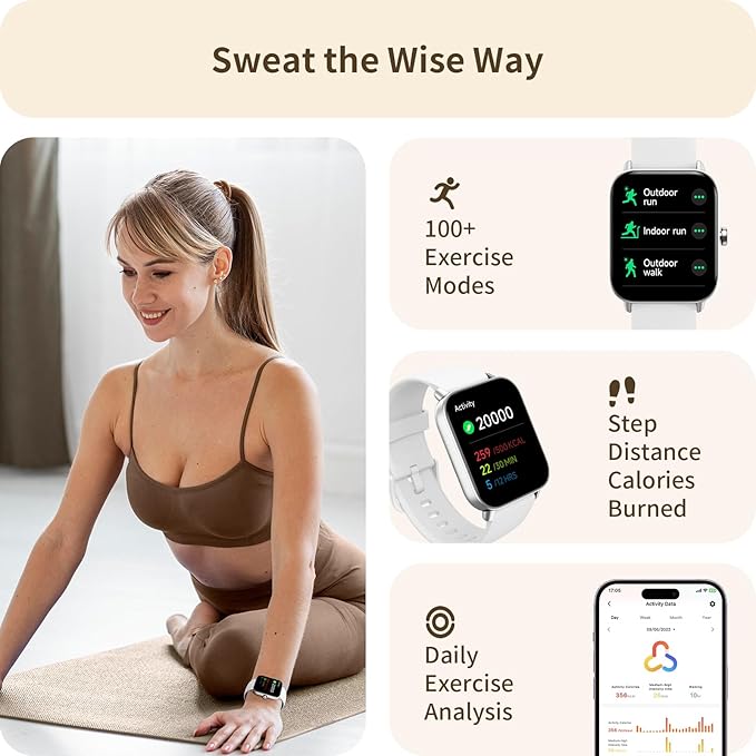 Smart Watch for Men Women, Call Receive/Dial, Alexa Built-in, 1.8" Touch Screen Fitness Tracker with Heart Rate Sleep Tracking, 101+ Sports Modes, IP68 Waterproof Smartwatch for Android iPhone, White