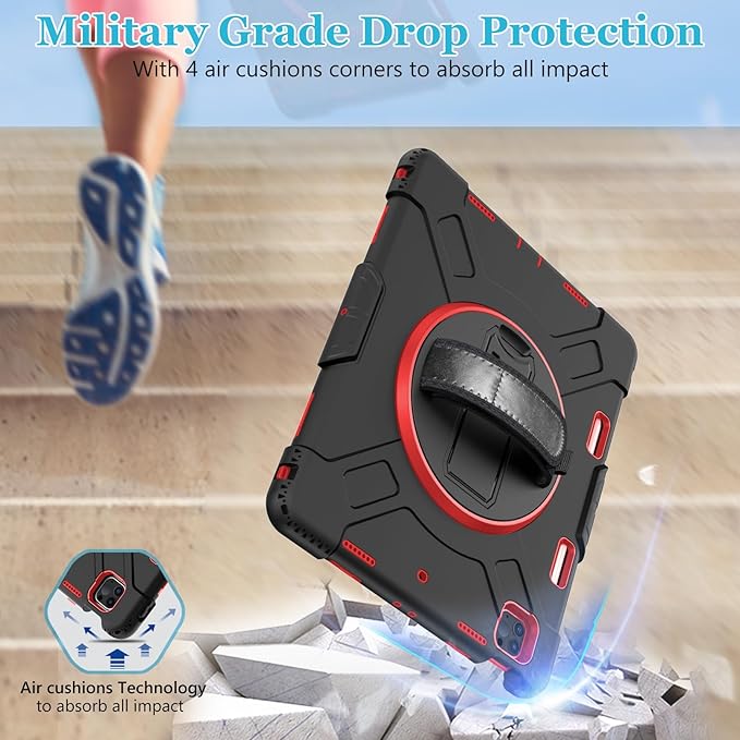 Case for iPad Pro 12.9 2022/2021/ 2020/2018: Cover for iPad Pro 12.9 6th/ 5th/ 4th/ 3rd Generation with Screen Protector- Stand- Pencil Holder- Handle- Shoulder Strap Red+Black