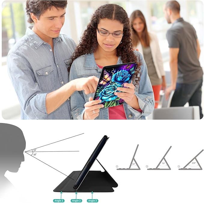 Case for Lenovo Tab P11 Plus Case 2021 (TB-J616F / J616X), 360 Degree Rotating Folding Stand,with Auto Sleep/Wake Case for Lenovo Tab P11 11” 2020 (TB-J606F TB-J606X),Rose Flowers Butterfly