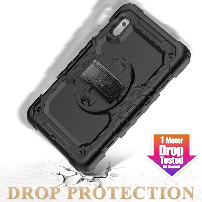 SEYMAC stock Case for Lenovo Tab M9 (TB-310FU) 2023 with Screen Protector, Drop-Proof Protection Cover with 360° Rotating Stand &Strap [Pen Holder] Case for Lenovo Tab M9 9'' (Black)