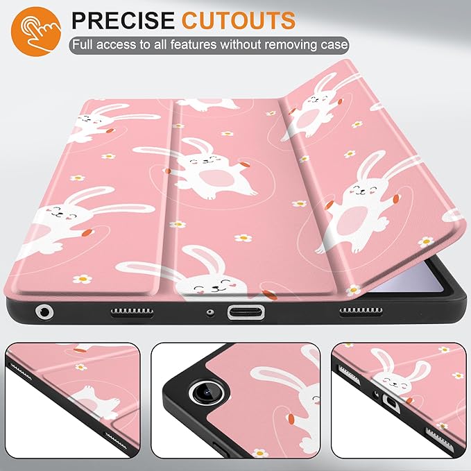 MEEgoodo Case for Samsung Galaxy Tab A9 Plus 11 inch Cover 2024 2023 with S Pen Holder, A9+ Smart Tablet Cases with Leather Trifold Stand+Soft TPU Back Shell+Smart Auto Wake/Sleep,Bunnies Jumping Rope