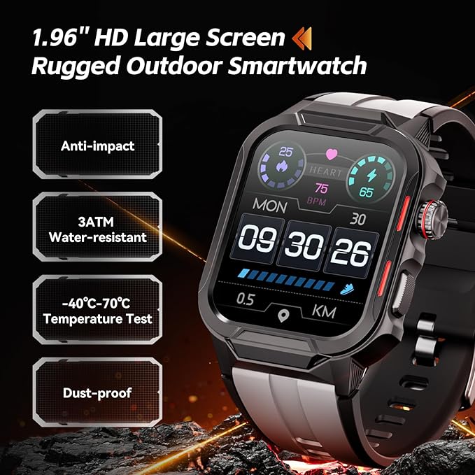 Smart Watches for Men (Answer/Make Calls), 1.96" Fitness Smart Watch with Heart Rate/Blood Oxygen/Sleep Monitor/100+ Sport Modes, 3ATM Waterproof Smartwatch Mens Watches for Android and iPhone