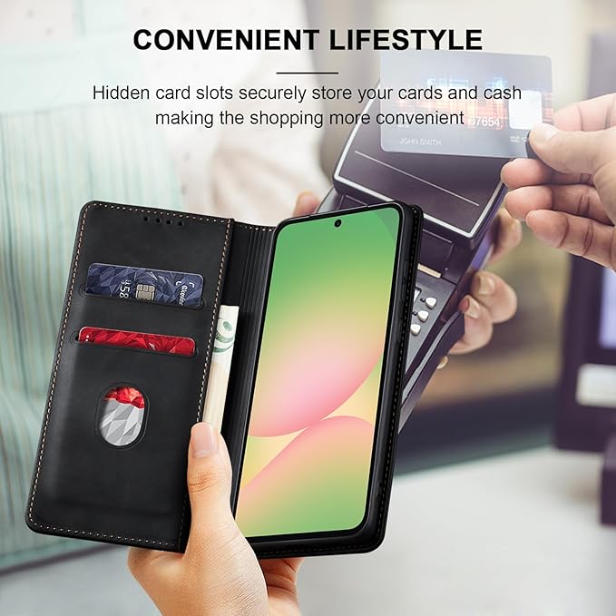 Jasonyu Flip Wallet Case for Samsung Galaxy A56 5G,Leather Magnetic Folio Cover with Card Holder,Kickstand - TPU Shockproof Durable Protective Phone Case,Black