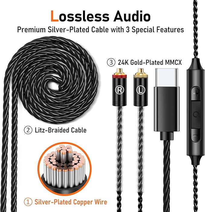 Vibes 202M Wired Earbuds - HiFi in Ear Monitor Headphones - Noise-Isolating Ear Buds w/ Mic - Clear Sound, Deep Bass & Comfort-Fit Gaming Earphones - MMCX to 3.5mm & Silver Plated Cord, Carrying Case