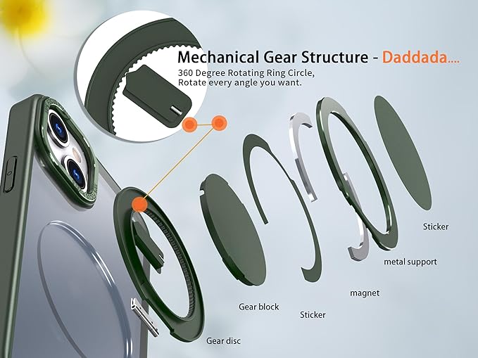 Magnetic Stand Case for iPhone 13/14 [with 2 Tempered Glass Film] [360° Rotation Magnetic Stand] [Compatible with Magsafe] Military-Grade Drop Protection Case, Green