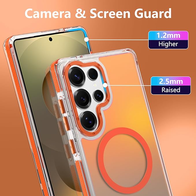 MOWIME Magnetic Case for Samsung Galaxy S25 Ultra [Compatible with Magsafe] [Cute Fashion Fluorescent Design] [1 Screen Protector] Slim Translucent Matte Case for Galaxy S25 Ultra 6.9", Orange