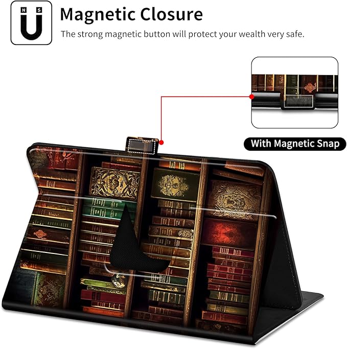 for Lenovo Tab M9 Case,9 inch Tablet Cover, Magnetic Closure Travel Portable Protective Case with 360 Degree Rotating Stand for Lenovo Tab M9 TB-310FU 2023-Vintage Bookshelf