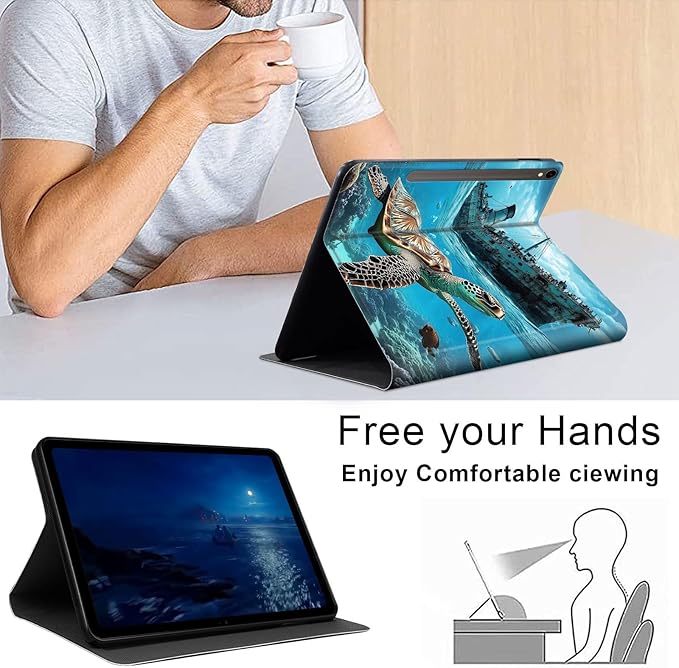 Case for Samsung Galaxy Tab S10 FE/ S9 FE 5G 10.9 Inch/Tab S9 11 Inch, Slim PU Leather Stand Cover with Auto Wake/Sleep, Multi-Angle Viewing & Shockproof, Majestic Sea Turtle