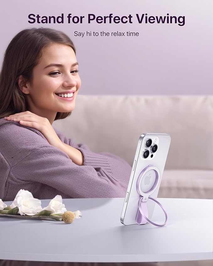 andobil [2025 Unrivaled Stability] Magnetic Phone Grip Holder for MagSafe Ring Stand Holder Kickstand Compatible with MagSafe Accessories for iPhone 17 Air 16 Pro Max Plus 15 14 13 12&Android, Purple