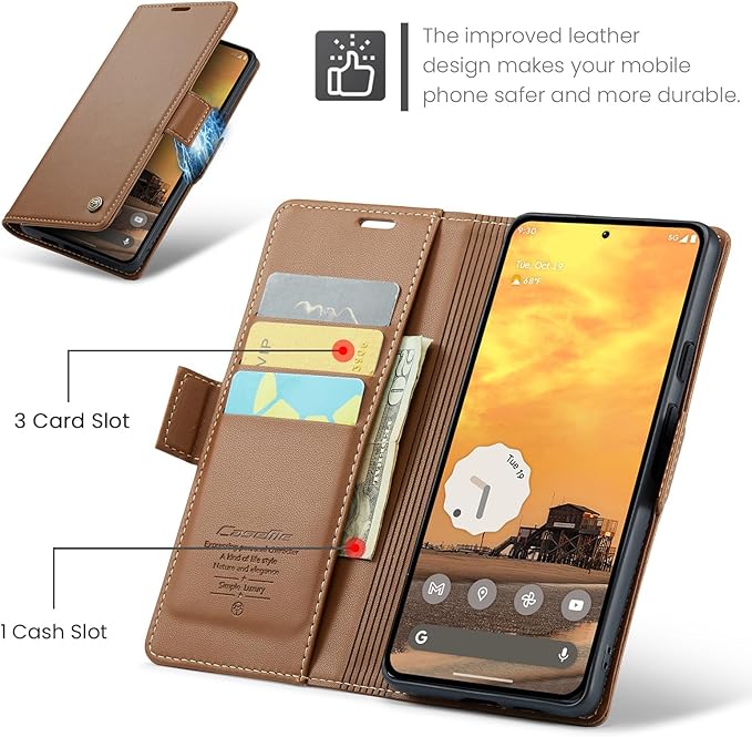 for Google Pixel 9/9 Pro Case, Premium PU Leather Wallet Case Flip Cover with [RFID Blocking][Card Holder][Stand Function] Shockproof Protective for Google 9/9 Pro, Brown