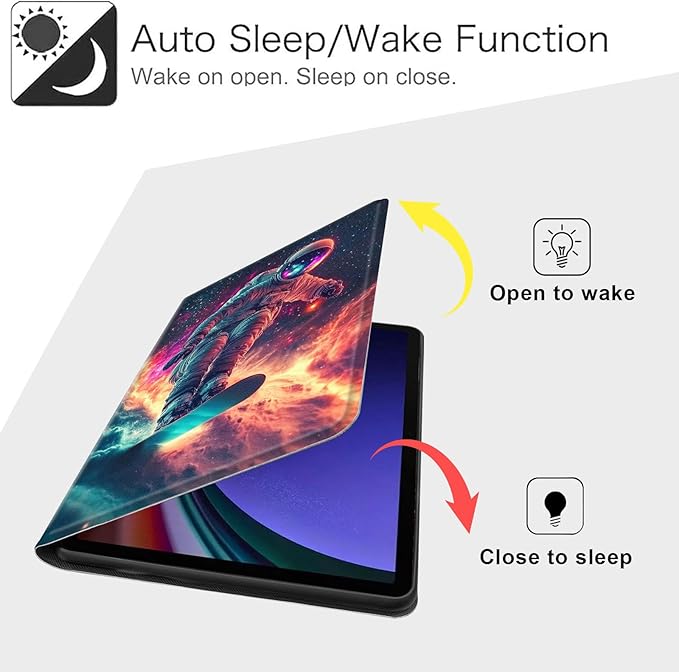 Case for Samsung Galaxy Tab S10 FE/ S9 FE 5G 10.9 Inch/Tab S9 11 Inch, Slim PU Leather Stand Cover with Auto Wake/Sleep, Multi-Angle Viewing & Shockproof, Astronaut Skateboard