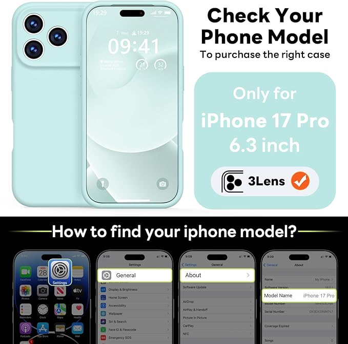 Vooii Magnetic Compatible with iPhone 17 Pro Case (Compatible with Magsafe) (Upgraded Camera Protection) Liquid Silicone Shockproof Full Body Protective Phone Cover for Women Men, Mint, 6.3”