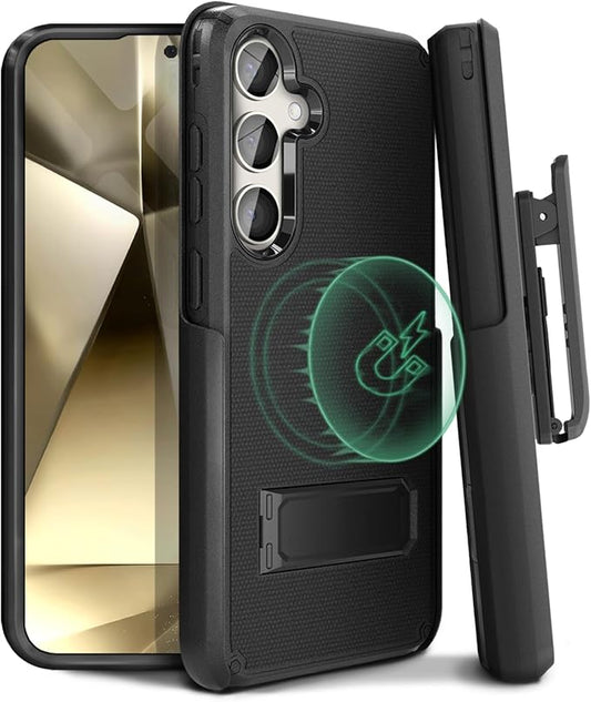 MOTIVE Designed for Samsung Galaxy s24 Plus Case with Belt Clip, Compatible with MagSafe, Dual-Layer 10FT Military Grade Drop Protection, Shockproof s24 Plus Holster Case 6.6” | Black