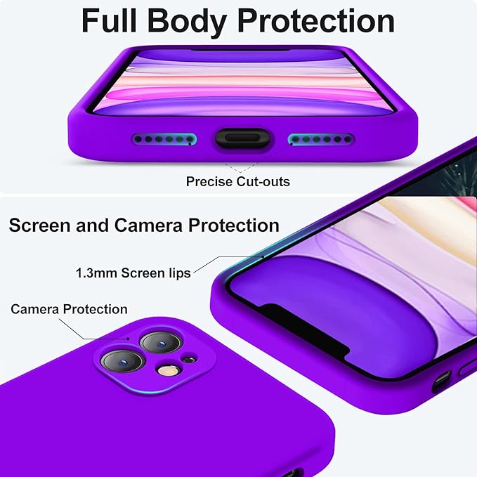 Vooii Compatible with iPhone 11 Case, Upgraded Liquid Silicone with [Flat Edges] [Camera Protection] [Soft Anti-Scratch Microfiber Lining] Phone Case for iPhone 11 6.1 inch - Neon Purple