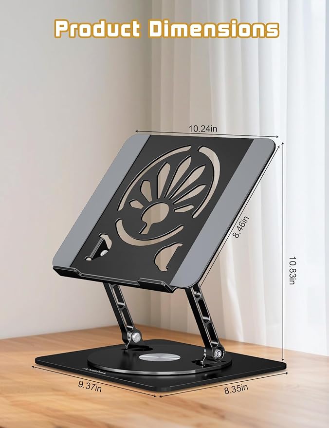 Adjustable Laptop Stand for Desk-360° Rotating Foldable Laptop Holder Ergonomic Laptop Riser for MacBook Pro/Air Dell HP Lenovo Notebook up to 16.3",Black