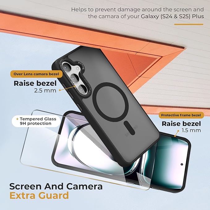 MOTIVE Compatible with Samsung Galaxy s25 Holster Case 6.2”, [Military Grade] with Screen Protector, Translucent Matte Galaxy s25 Case with Belt Clip | Black [Fits s24 Phone]