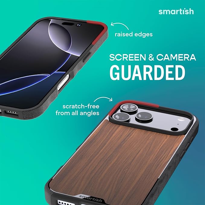 Smartish® iPhone 17 Pro MagSafe Case - Gripmunk Magnetic Slim Case [Lightweight + Protective] Thin Grip Cover with Microfiber Lining for Apple iPhone 17 Pro - Walnut Woods