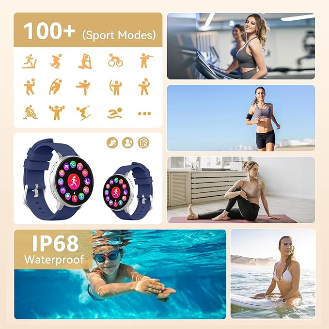 Smart Watch for Men Women Fitness Tracker with 100+ Sport Modes,Activity Trackers for iOS/Android Waterproof/Heart Rate/Sleep/Steps Monitor/Pedometer Monitor Monitor (Silver+Blue)