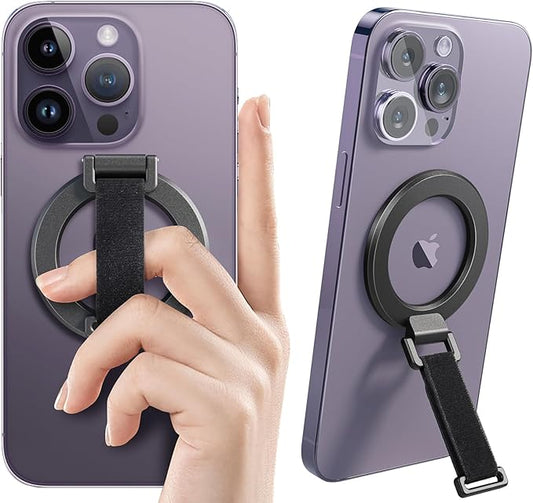 SUPERONE for MagSafe Phone Grip with Finger Strap, Removable Magnetic Ring Holder with Kickstand Finger Loop, MagSafe Accessories for iPhone 17/16/15/14/13/12 Series, Black